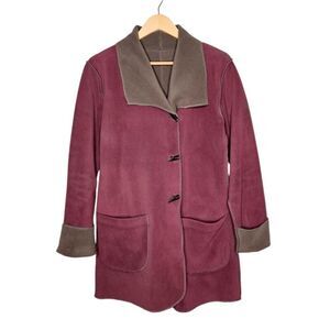 APSARA Womens Reversible Fleece Coat Medium Purple Taupe Horn Shape Buttons